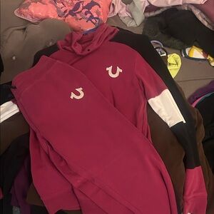 True Religion Maroon Hooded Sweatshirt with Label